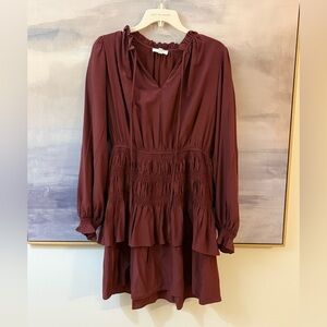 Women’s Brown Long Sleeve Ruched Tiered Dress for Fall